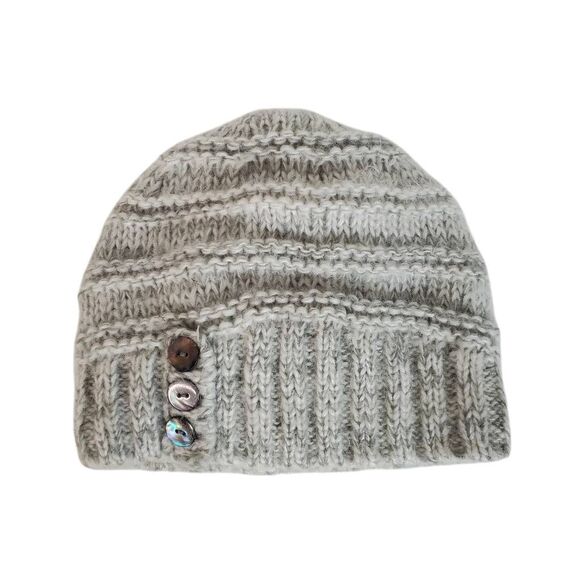 Screamer Hand Knit Space Dye Fleece Lined Button Beanie Hat White Gray One Size - Picture 1 of 9